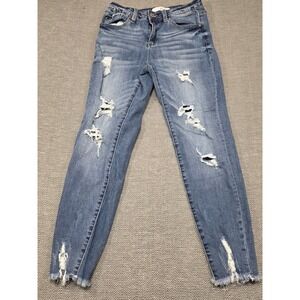 Kancan KC6272D Distressed High Rise Skinny Jeans Medium Wash Raw Hem Size‎ 7/27